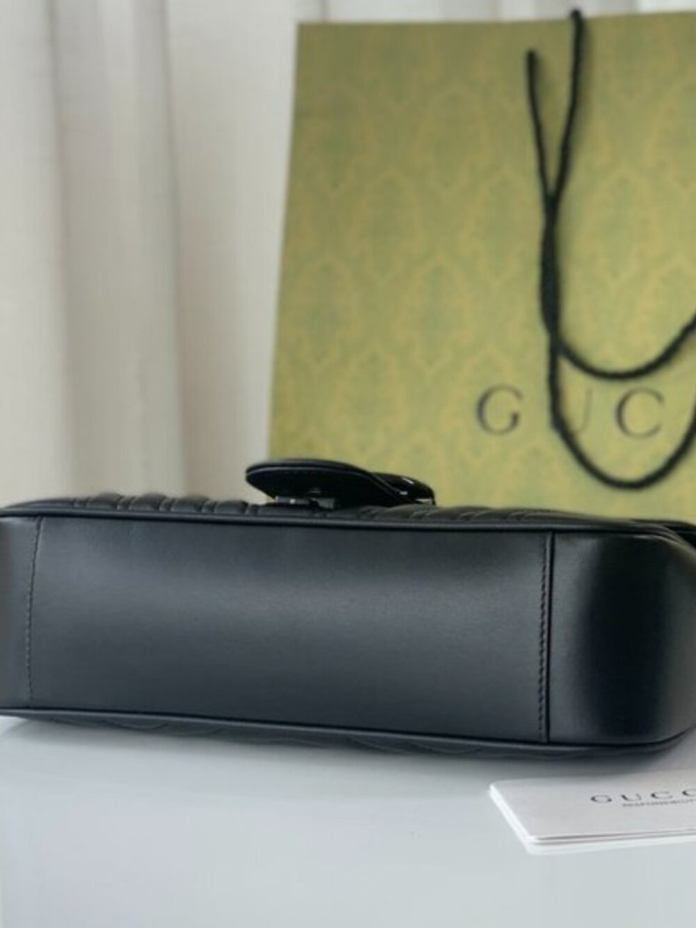 GUCCI Black Leather GG Marmont Shoulder Bag - Picture 9 of 9